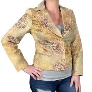 Vakko Animal Printed Leather Jacket Blazer